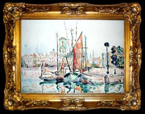 framed  Paul Signac La Rochelle - Boats and House, ta009-2